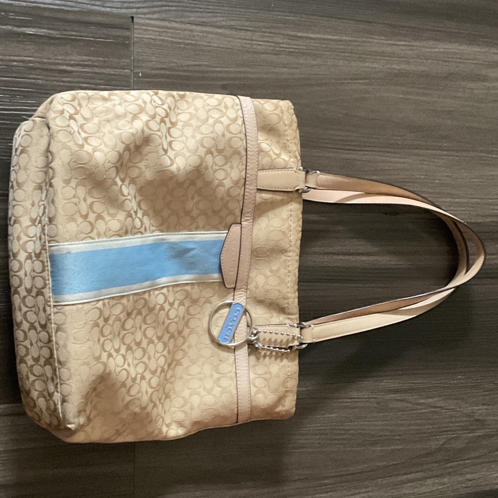 Coach Tan and Blue Signature Tote